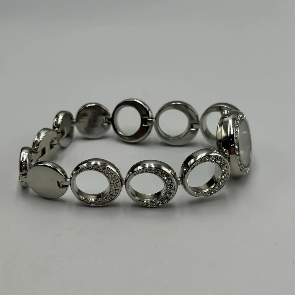 Vivani Watch Women Silver Tone Round Dial Rhinestone Accent Band New Battery 8